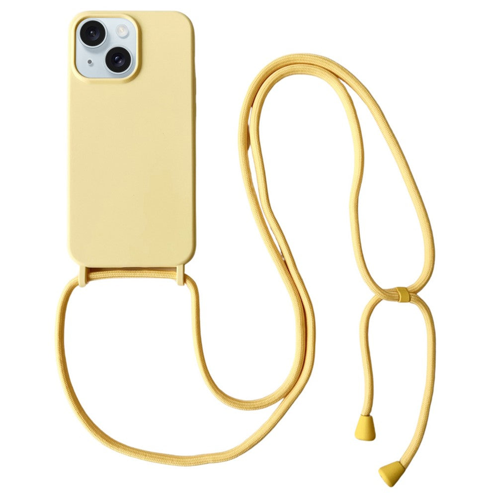 For iPhone 15 Case Liquid Silicone Soft Anti-Scratch Phone Cover with Crossbody Neck Strap