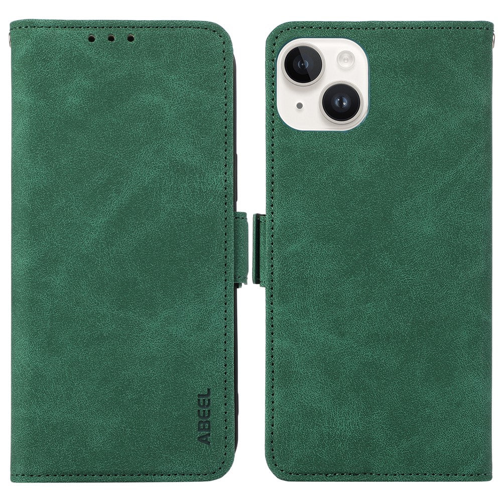 ABEEL For iPhone 15 Plus Leather Case Side Magnetic Clasp RFID Blocking Wallet Phone Cover
