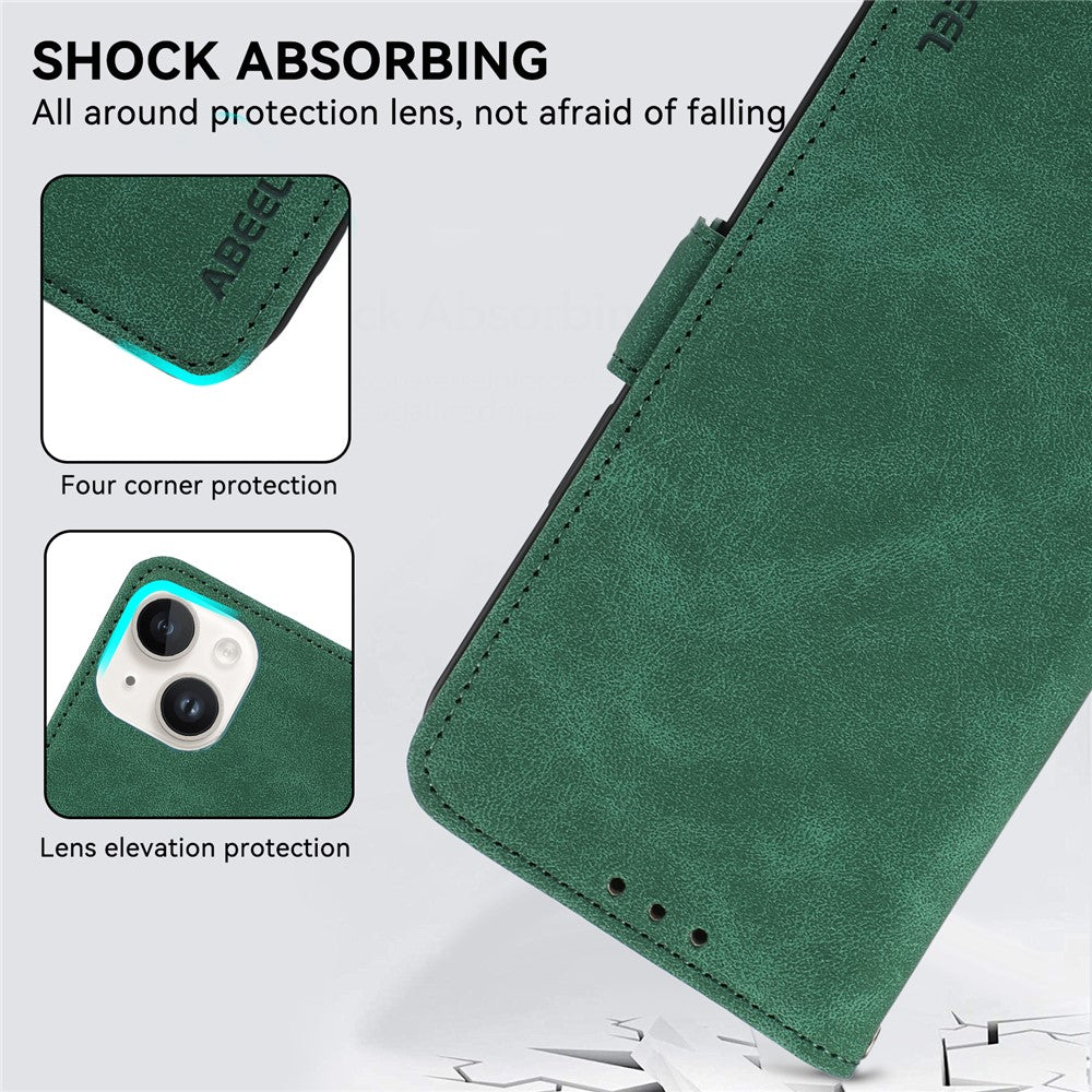 ABEEL For iPhone 15 Plus Leather Case Side Magnetic Clasp RFID Blocking Wallet Phone Cover