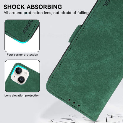 ABEEL For iPhone 15 Plus Leather Case Side Magnetic Clasp RFID Blocking Wallet Phone Cover