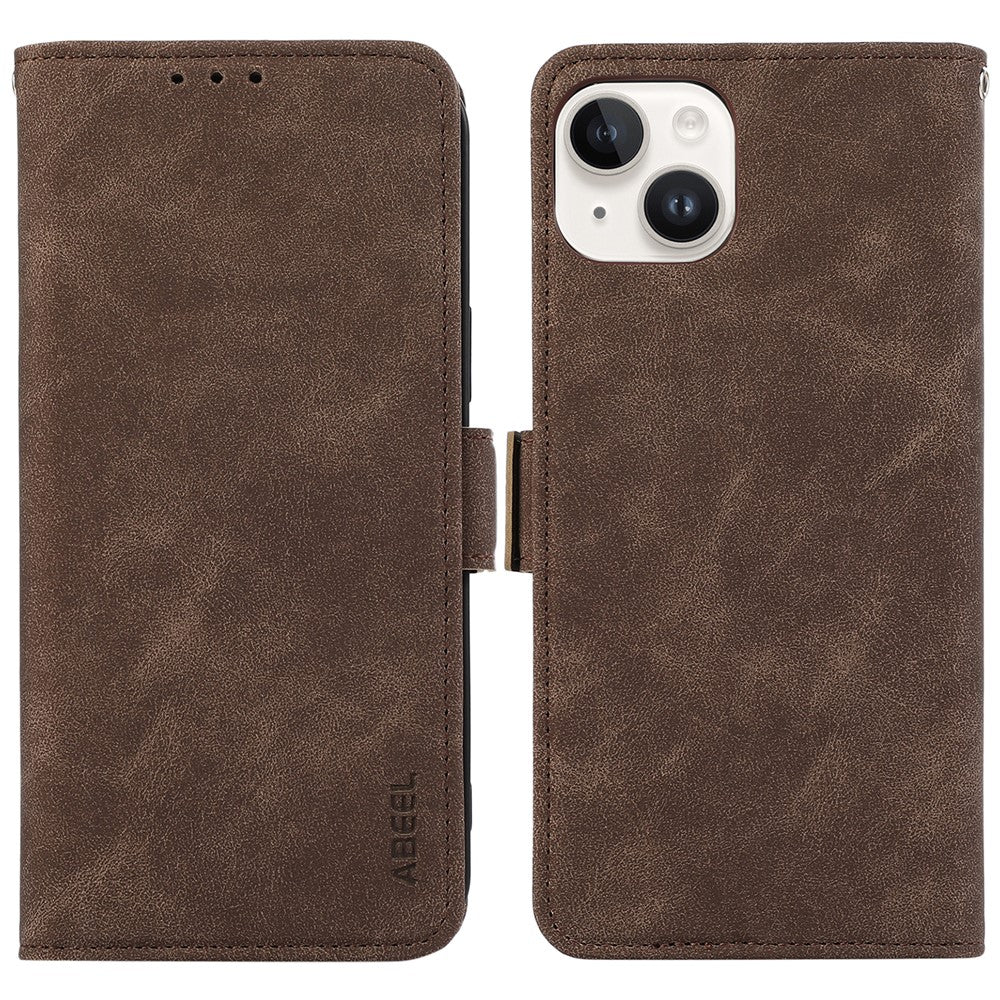ABEEL For iPhone 15 Plus Leather Case Side Magnetic Clasp RFID Blocking Wallet Phone Cover