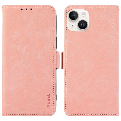 ABEEL For iPhone 15 Plus Leather Case Side Magnetic Clasp RFID Blocking Wallet Phone Cover