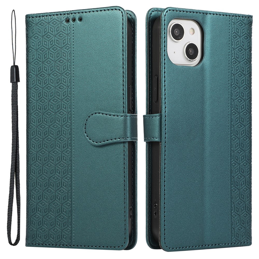 R20 for iPhone 14 Plus Wallet Case PU Leather Splicing Rhombus Cell Phone Cover
