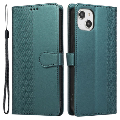 R20 for iPhone 14 Plus Wallet Case PU Leather Splicing Rhombus Cell Phone Cover