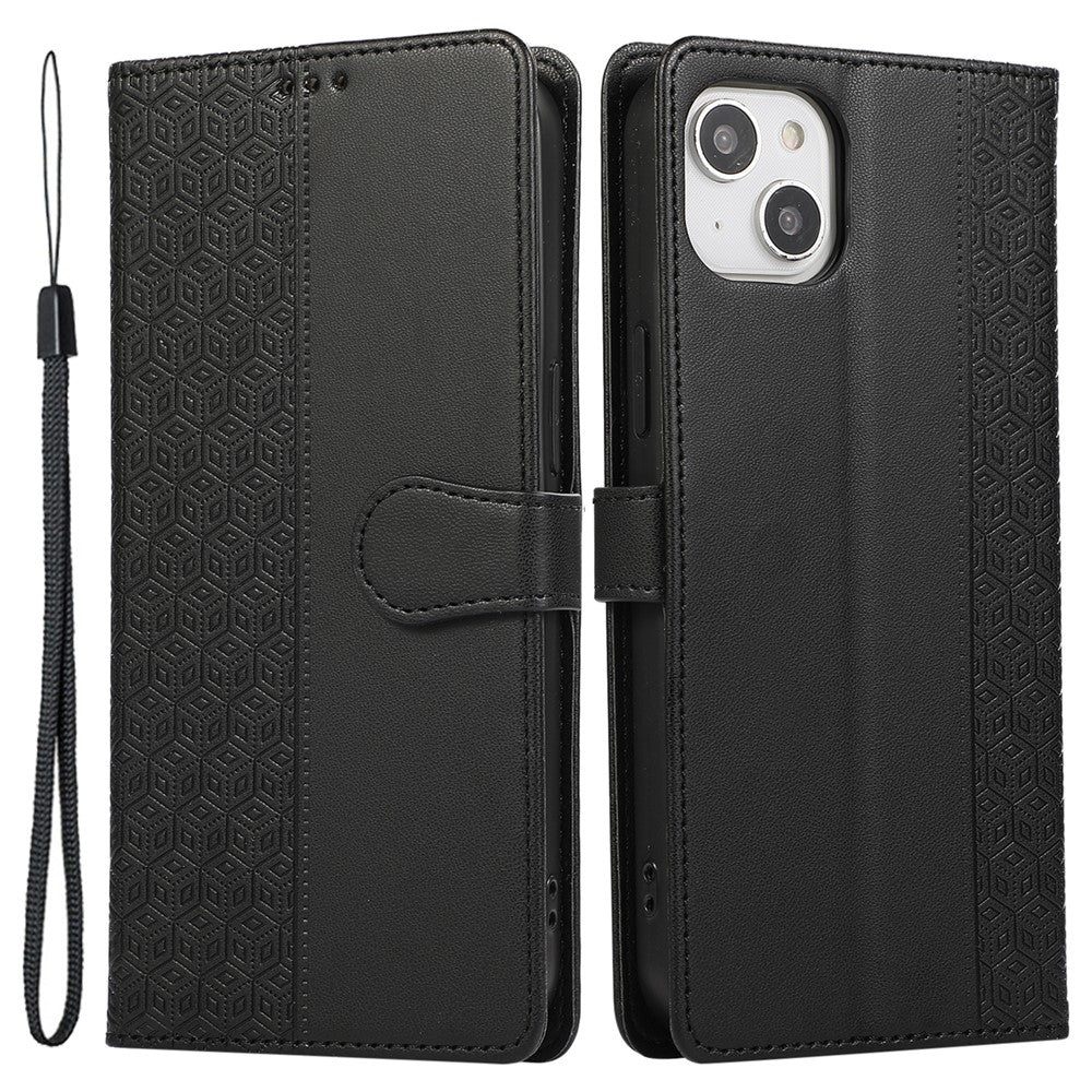 R20 for iPhone 14 Plus Wallet Case PU Leather Splicing Rhombus Cell Phone Cover