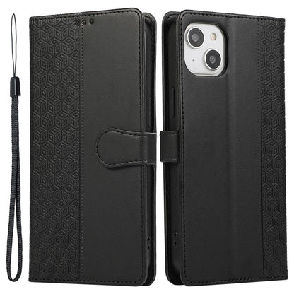 R20 for iPhone 14 Plus Wallet Case PU Leather Splicing Rhombus Cell Phone Cover