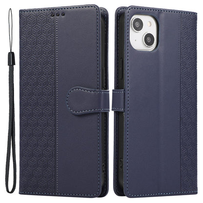 R20 for iPhone 14 Plus Wallet Case PU Leather Splicing Rhombus Cell Phone Cover