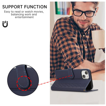 R20 for iPhone 14 Plus Wallet Case PU Leather Splicing Rhombus Cell Phone Cover