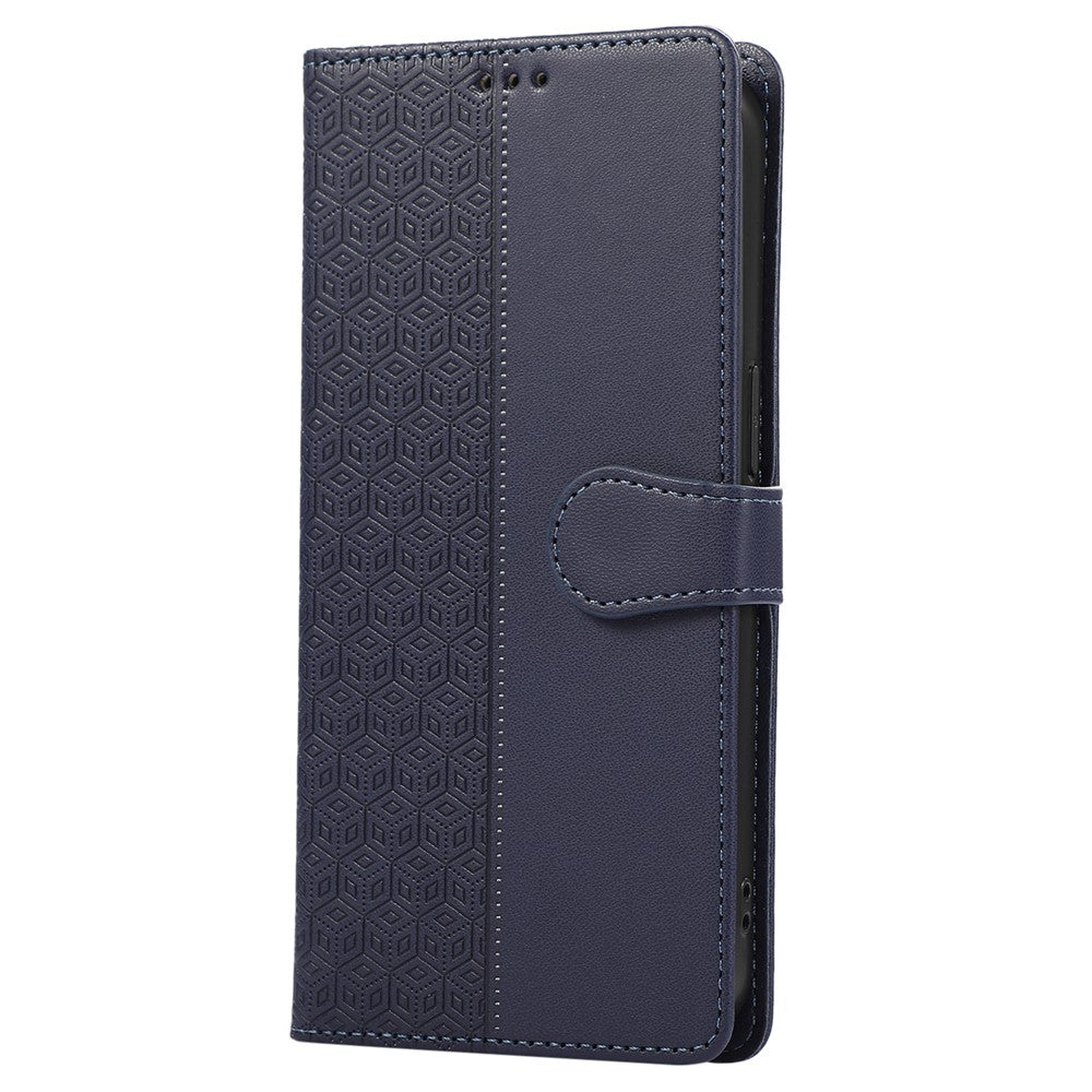 R20 for iPhone 14 Plus Wallet Case PU Leather Splicing Rhombus Cell Phone Cover