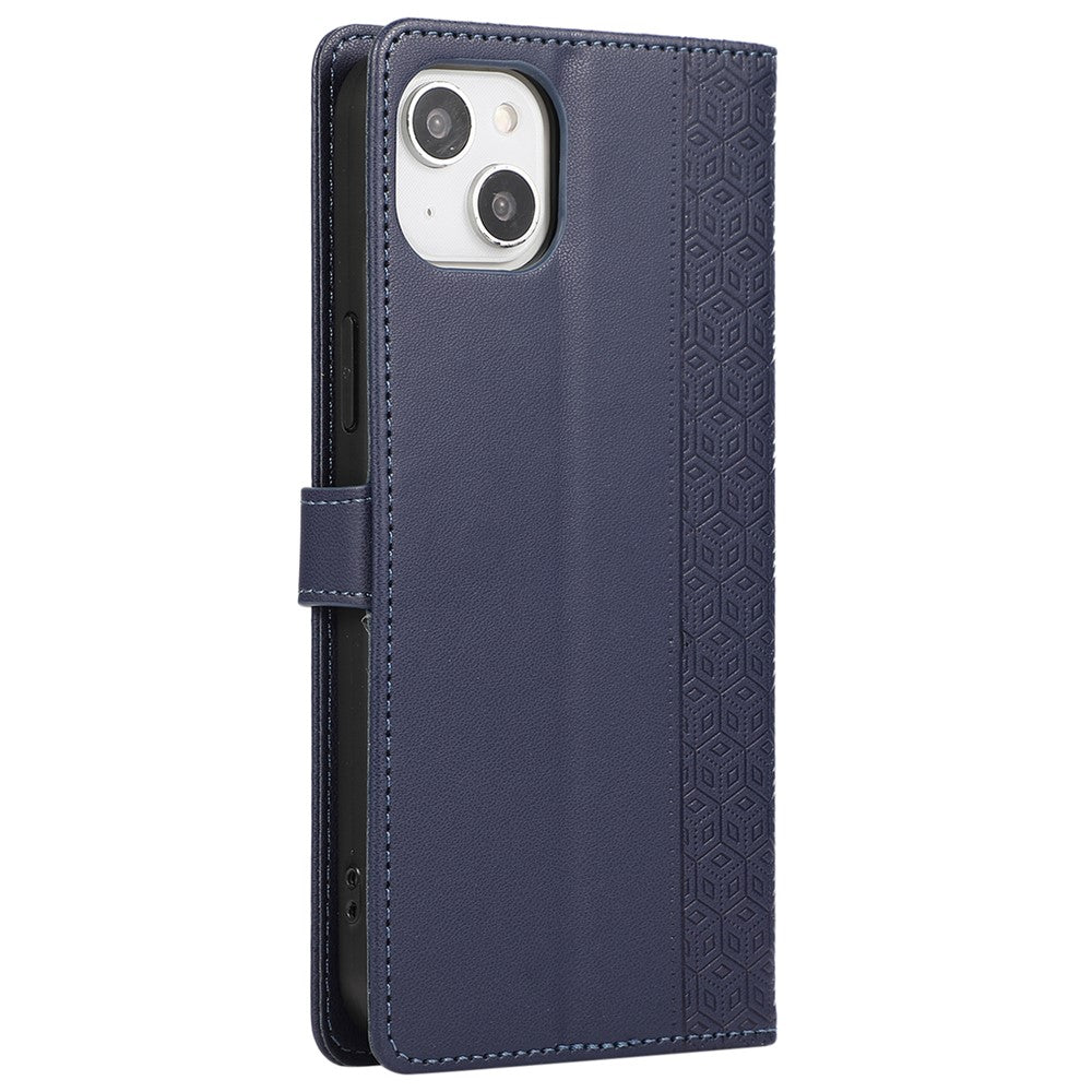R20 for iPhone 14 Plus Wallet Case PU Leather Splicing Rhombus Cell Phone Cover
