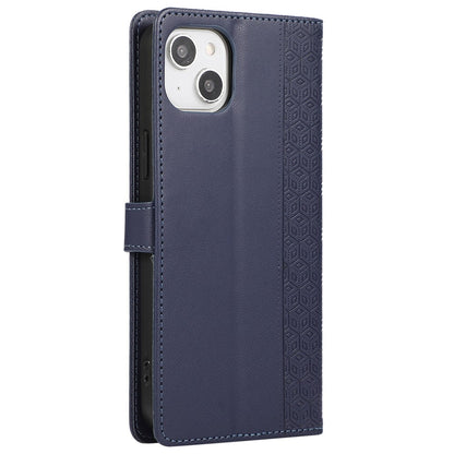 R20 for iPhone 14 Plus Wallet Case PU Leather Splicing Rhombus Cell Phone Cover