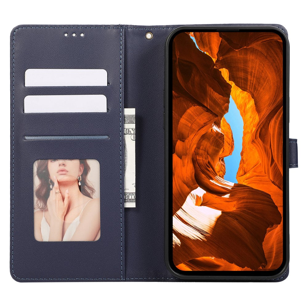 R20 for iPhone 14 Plus Wallet Case PU Leather Splicing Rhombus Cell Phone Cover