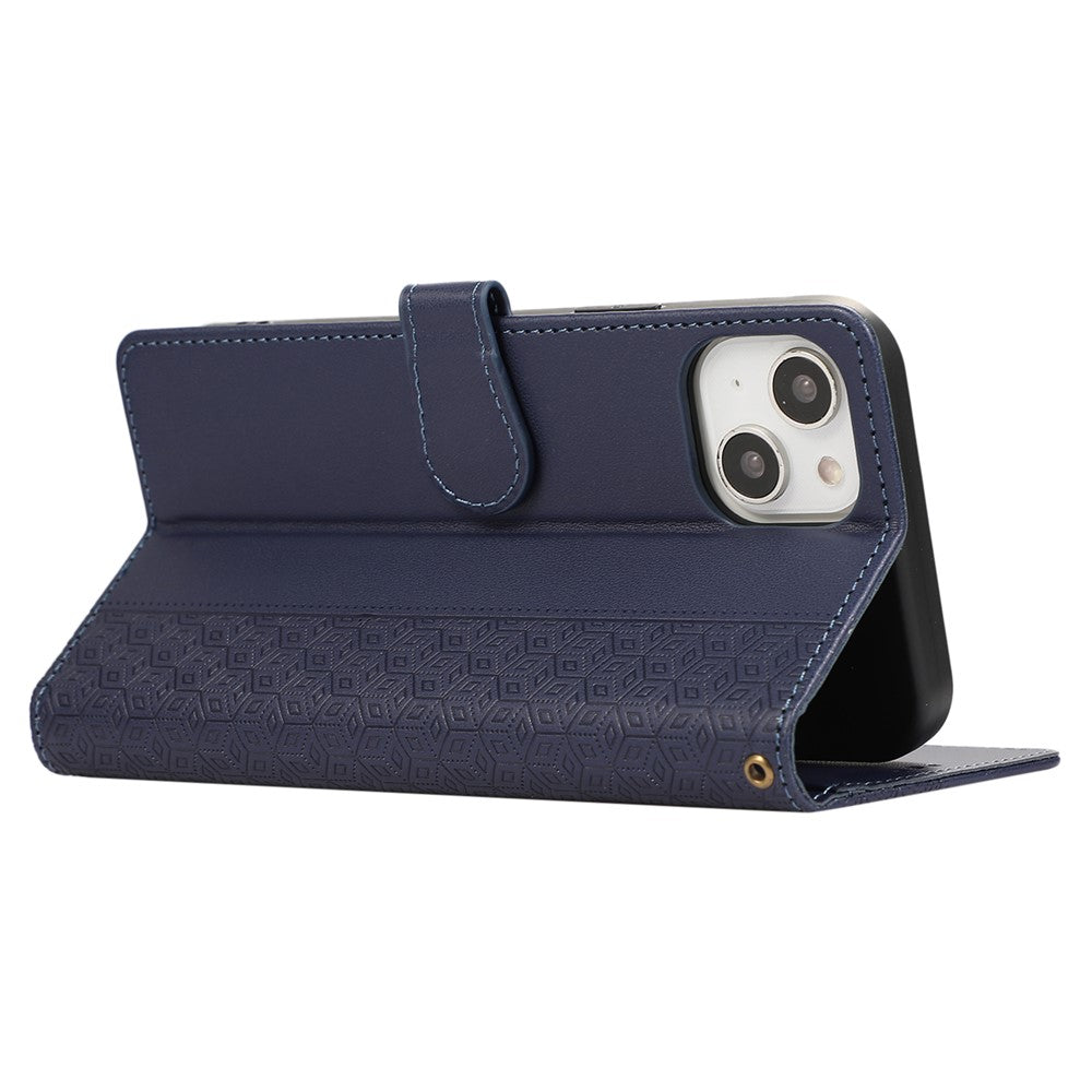 R20 for iPhone 14 Plus Wallet Case PU Leather Splicing Rhombus Cell Phone Cover