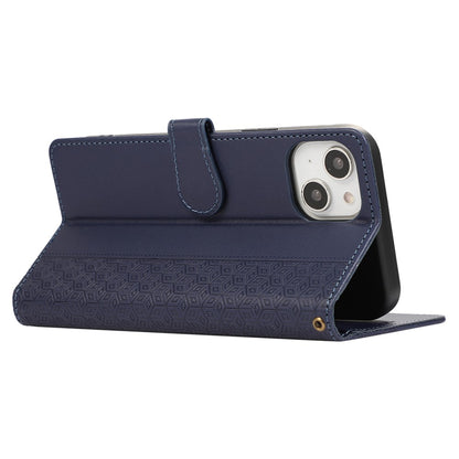R20 for iPhone 14 Plus Wallet Case PU Leather Splicing Rhombus Cell Phone Cover