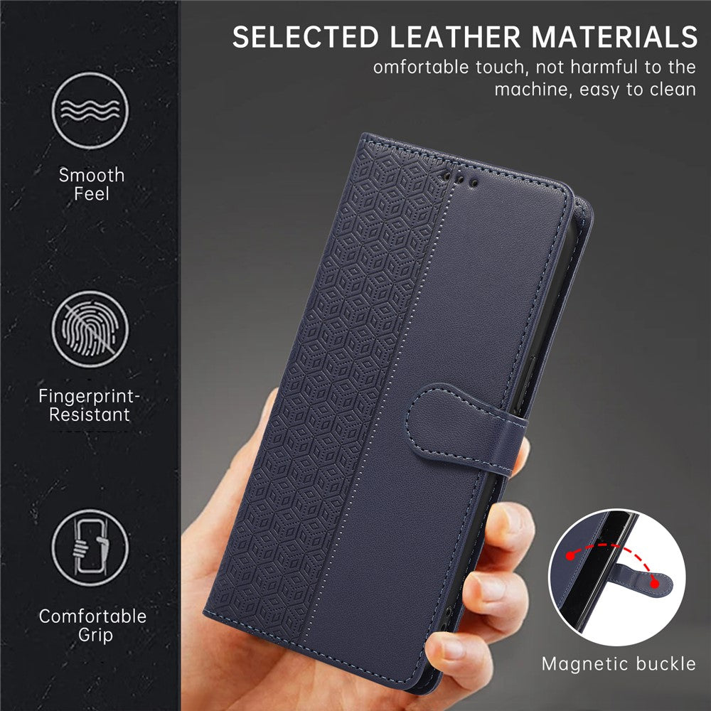 R20 for iPhone 14 Plus Wallet Case PU Leather Splicing Rhombus Cell Phone Cover