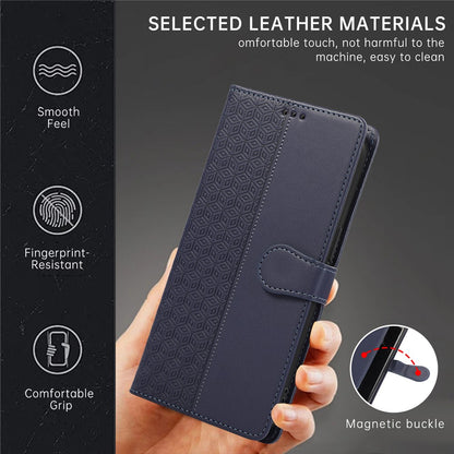 R20 for iPhone 14 Plus Wallet Case PU Leather Splicing Rhombus Cell Phone Cover