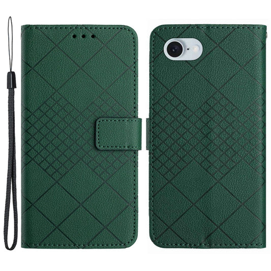 HT06 For iPhone 17e / 16e Drop-Proof Phone Case Rhombus Pattern PU Leather Wallet Cover