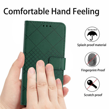 HT06 For iPhone 17e / 16e Drop-Proof Phone Case Rhombus Pattern PU Leather Wallet Cover