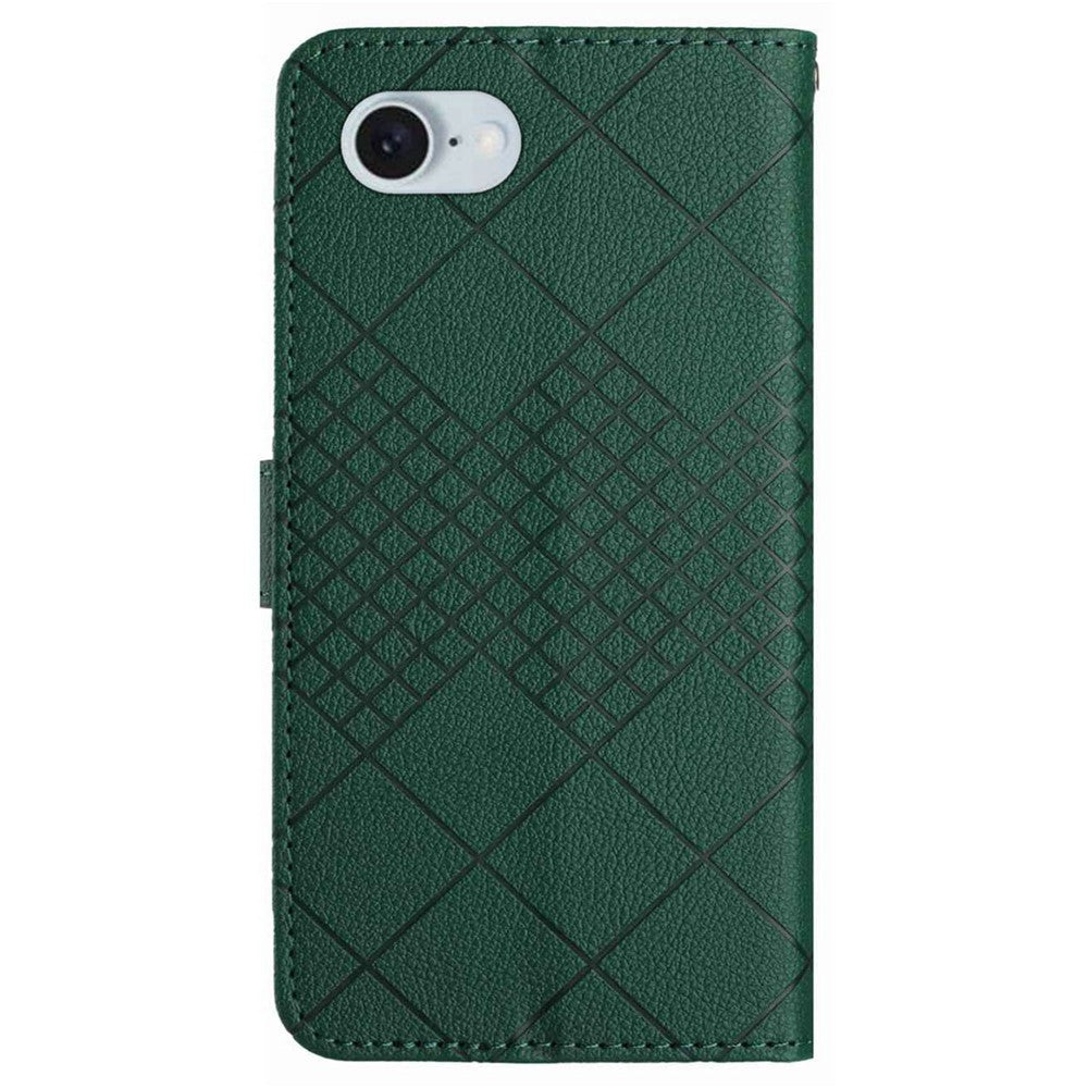 HT06 For iPhone 17e / 16e Drop-Proof Phone Case Rhombus Pattern PU Leather Wallet Cover