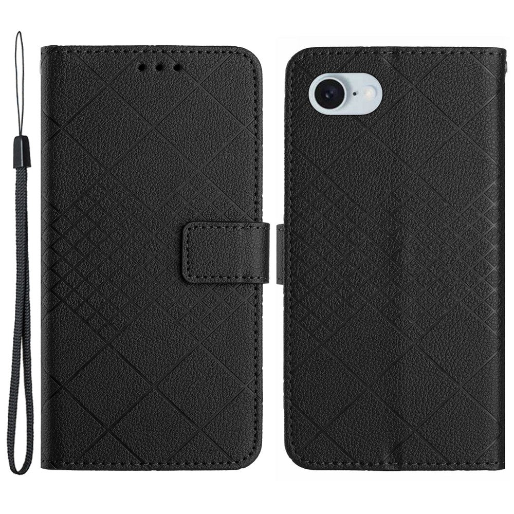 HT06 For iPhone 17e / 16e Drop-Proof Phone Case Rhombus Pattern PU Leather Wallet Cover