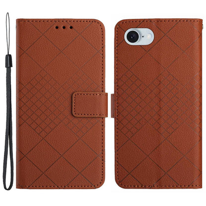 HT06 For iPhone 17e / 16e Drop-Proof Phone Case Rhombus Pattern PU Leather Wallet Cover