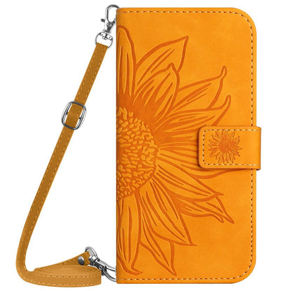 HT04 For iPhone 17e / 16e Case Sunflower PU Leather+TPU Phone Cover with Shoulder Strap