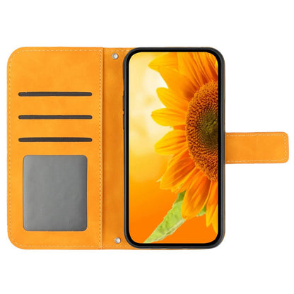 HT04 For iPhone 17e / 16e Case Sunflower PU Leather+TPU Phone Cover with Shoulder Strap