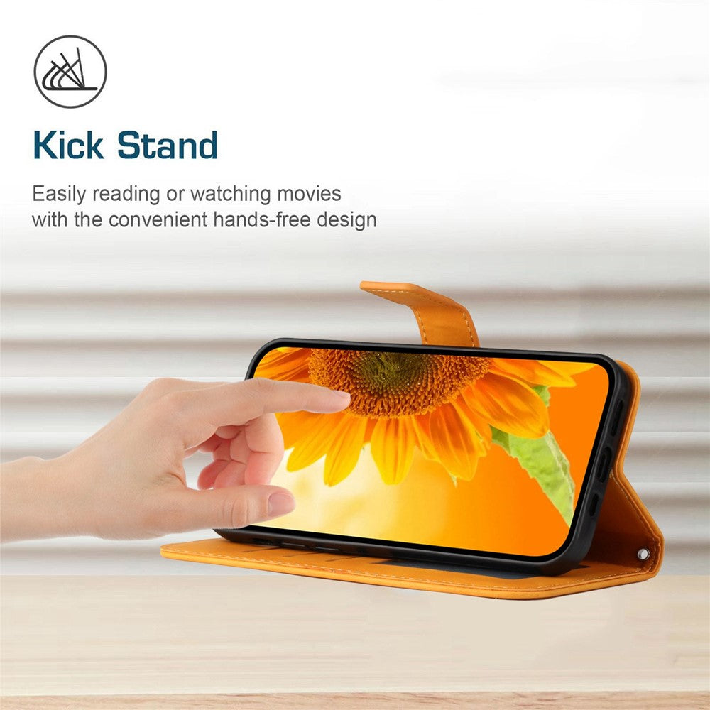 HT04 For iPhone 17e / 16e Case Sunflower PU Leather+TPU Phone Cover with Shoulder Strap