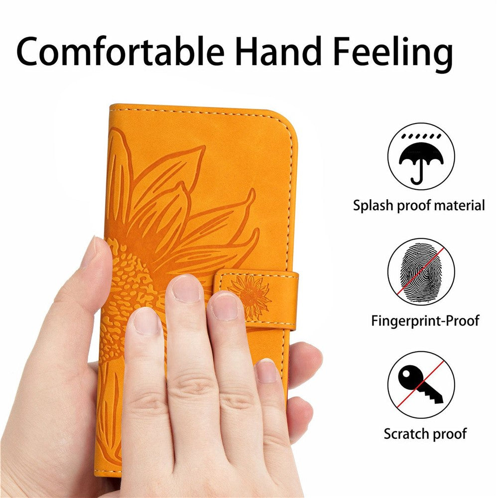 HT04 For iPhone 17e / 16e Case Sunflower PU Leather+TPU Phone Cover with Shoulder Strap
