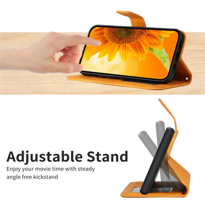 HT04 For iPhone 17e / 16e Case Sunflower PU Leather+TPU Phone Cover with Shoulder Strap