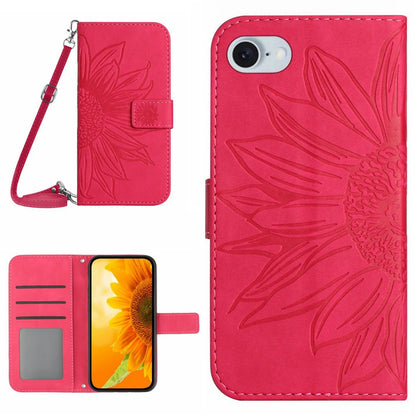HT04 For iPhone 17e / 16e Case Sunflower PU Leather+TPU Phone Cover with Shoulder Strap