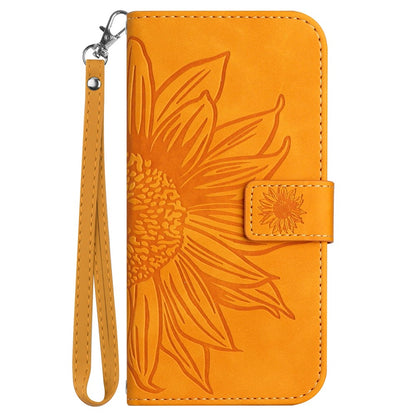 HT04 For iPhone 17e / 16e Case with Wrist Strap Sunflower Pattern Phone Wallet Cover