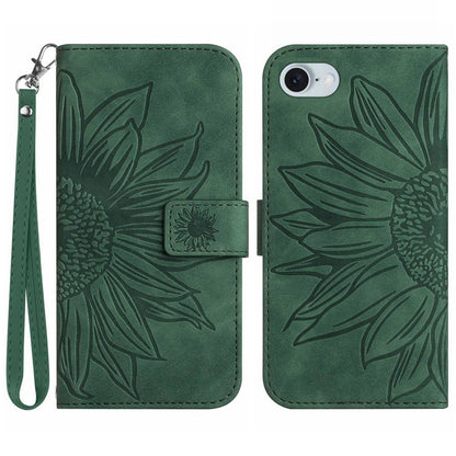 HT04 For iPhone 17e / 16e Case with Wrist Strap Sunflower Pattern Phone Wallet Cover
