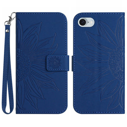HT04 For iPhone 17e / 16e Case with Wrist Strap Sunflower Pattern Phone Wallet Cover