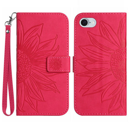 HT04 For iPhone 17e / 16e Case with Wrist Strap Sunflower Pattern Phone Wallet Cover
