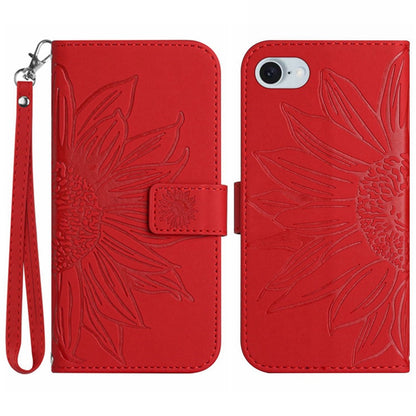 HT04 For iPhone 17e / 16e Case with Wrist Strap Sunflower Pattern Phone Wallet Cover