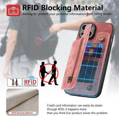 D15 For iPhone 14 Case Retro PU Leather+TPU Anti-drop Phone Cover with Zipper Wallet Kickstand