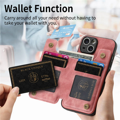 D15 For iPhone 14 Case Retro PU Leather+TPU Anti-drop Phone Cover with Zipper Wallet Kickstand