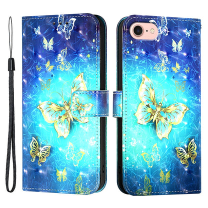 For iPhone 17e / 16e Leather Case Pattern Printing Wallet Stand Mobile Cover with Strap
