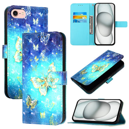 For iPhone 17e / 16e Leather Case Pattern Printing Wallet Stand Mobile Cover with Strap