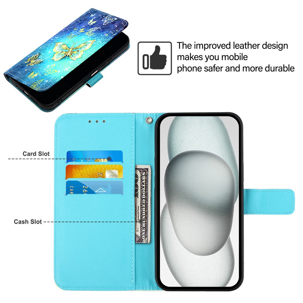 For iPhone 17e / 16e Leather Case Pattern Printing Wallet Stand Mobile Cover with Strap