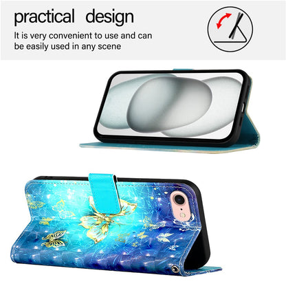 For iPhone 17e / 16e Leather Case Pattern Printing Wallet Stand Mobile Cover with Strap