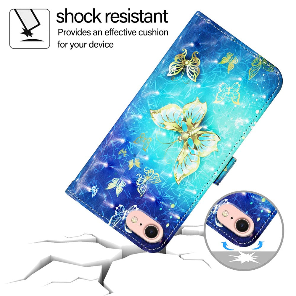 For iPhone 17e / 16e Leather Case Pattern Printing Wallet Stand Mobile Cover with Strap