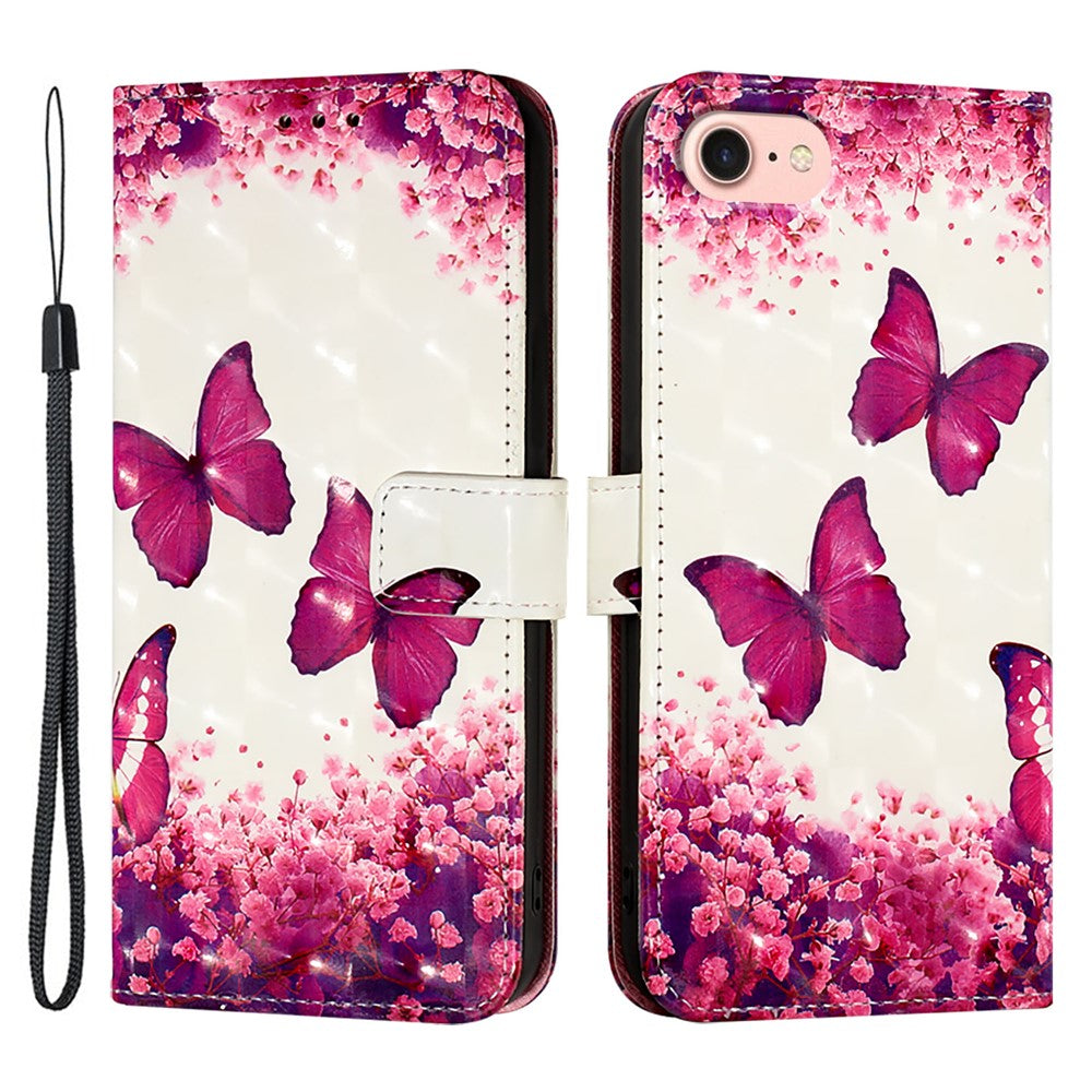 For iPhone 17e / 16e Leather Case Pattern Printing Wallet Stand Mobile Cover with Strap