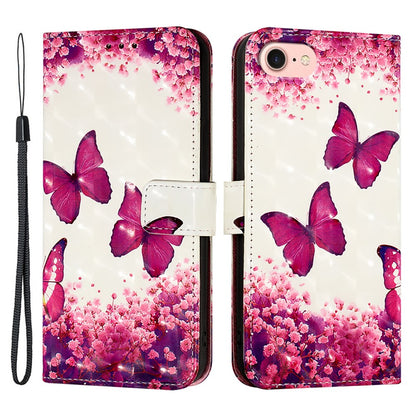 For iPhone 17e / 16e Leather Case Pattern Printing Wallet Stand Mobile Cover with Strap
