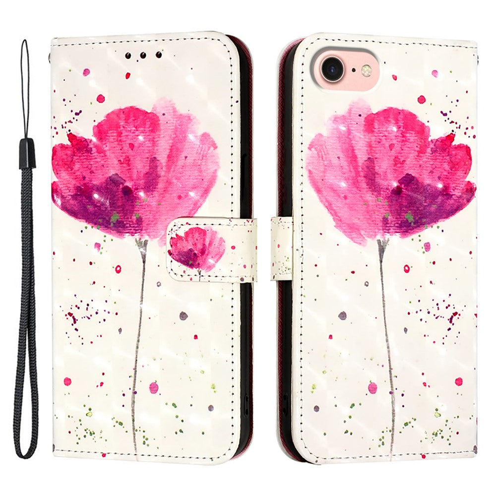 For iPhone 17e / 16e Leather Case Pattern Printing Wallet Stand Mobile Cover with Strap