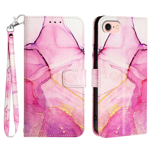For iPhone 17e / 16e Case with Strap Marble Pattern Leather Phone Cover Card Holder