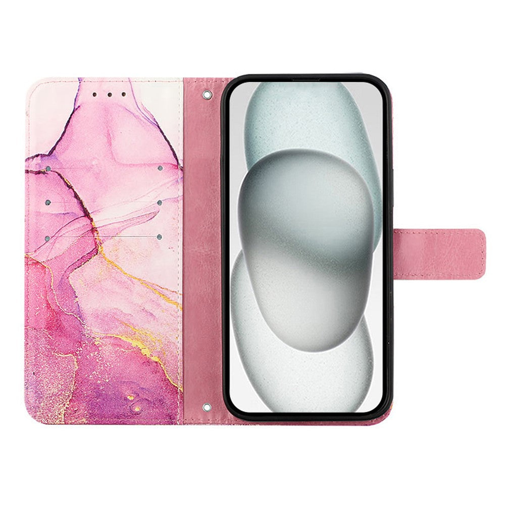 For iPhone 17e / 16e Case with Strap Marble Pattern Leather Phone Cover Card Holder
