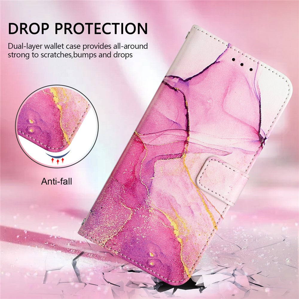 For iPhone 17e / 16e Case with Strap Marble Pattern Leather Phone Cover Card Holder
