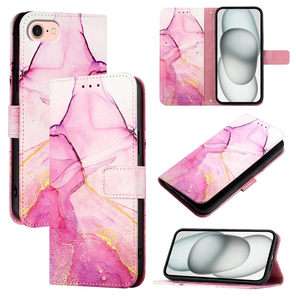 For iPhone 17e / 16e Case with Strap Marble Pattern Leather Phone Cover Card Holder